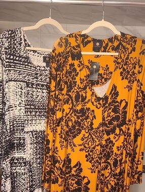 JM CollectionMustard Yellow/Black Floral + JM Collection White/Black V Neck tops